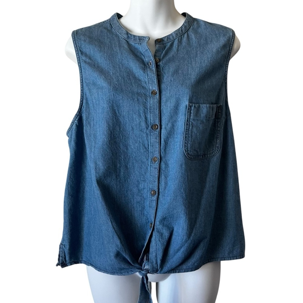 PRANA sleeveless denim button-down top with tie-front size XL
